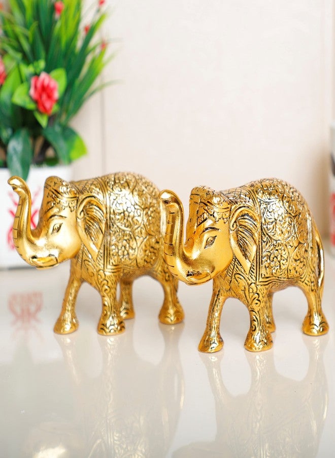 KridayKraft Metal Elephant Statue Medium Size Gold Polish 2 pcs Set for Showpiece Your Home,Office Table & Gift Article,Animal Decorative Showpiece Figurines..., Animal - Image 3